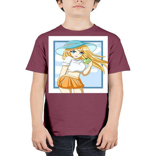 Cute and beautiful girl yellow hair with apple in the summer 158# - anime - Youth Tee Unisex