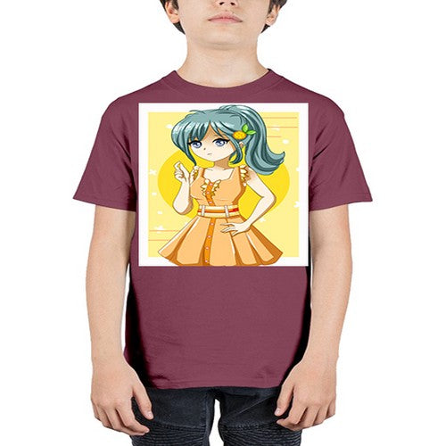 Cute and beautiful orange theme girl in summer 45# - anime - Youth Tee Unisex