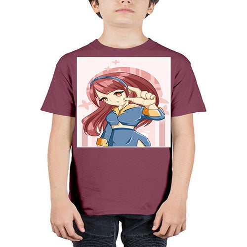 Cute and cool girl red long hair 166# - anime - Youth Tee Unisex
