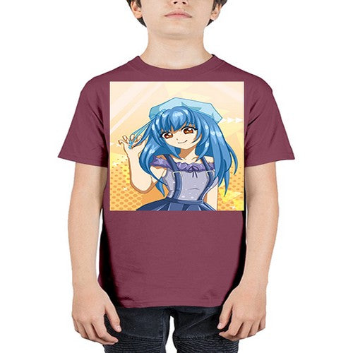 Cute and funny girl with blue hair in purple dress 83# - anime - Youth Tee Unisex