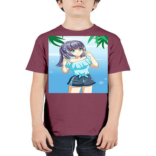 Cute and happy girl with blue shirt in summer 125# - anime - Youth Tee Unisex