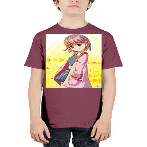 Cute and happy girl with pink coat 111# - anime - Youth Tee Unisex