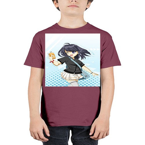 Cute and happy student girl with banana milk 4# - anime - Youth Tee Unisex