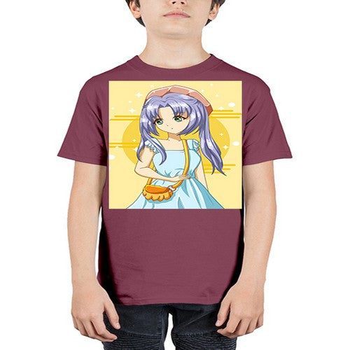 Cute and soft girl blue hair with blue dress in summer holiday 60# - anime - Youth Tee Unisex