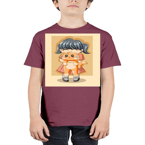 Cute girl with cat animal day 135# - anime - Youth Tee Unisex