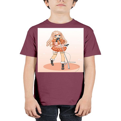 Happy and beautiful singer woman with microphone 160# - anime - Youth Tee Unisex