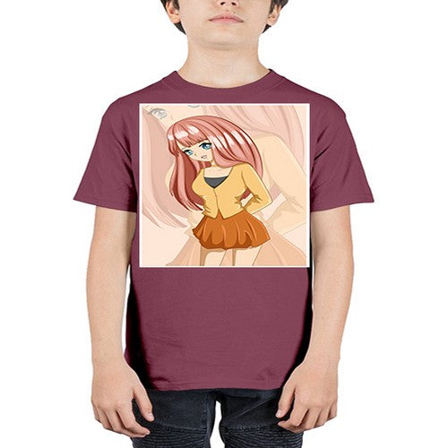 Happy beautiful and cute girl pink long hair 5# - anime - Youth Tee Unisex