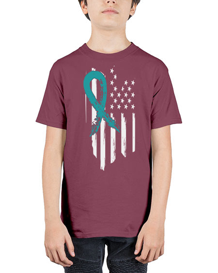PTSD Teal Ribbon Distressed US 7# - PTSD - Youth Tee Unisex