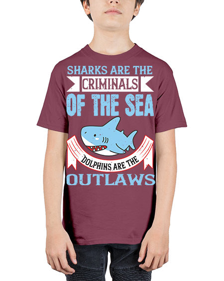 Sharks are the criminals of the sea Dolphins are the outlaws Style 32# - shark-fish - Youth Tee Unisex