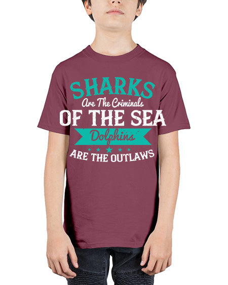 Sharks are the criminals of the sea Dolphins are the outlaws Style 34# - shark-fish - Youth Tee Unisex