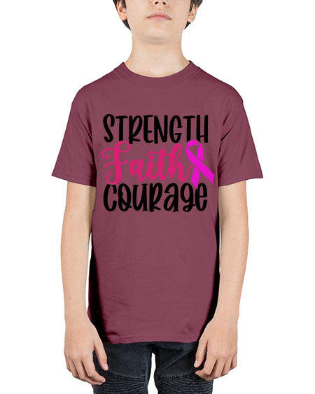 Strength Faith Courage 7# - breast cancer - Youth Tee Unisex