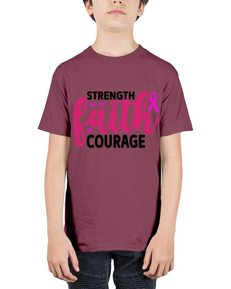 Strength Faith Courage 8# - breast cancer - Youth Tee Unisex