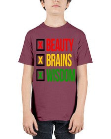 beauty brains wisdom 262# - black words and phrases - Youth Tee Unisex
