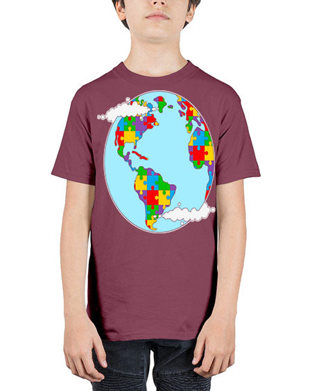 earth autism awareness heart puzzle 83# - autism - Youth Tee Unisex