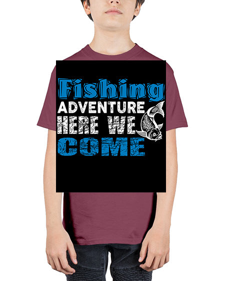 fishing adventure here we come png 52# - shark-fish - Youth Tee Unisex