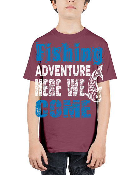 fishing adventure here we come png 79# - shark-fish - Youth Tee Unisex