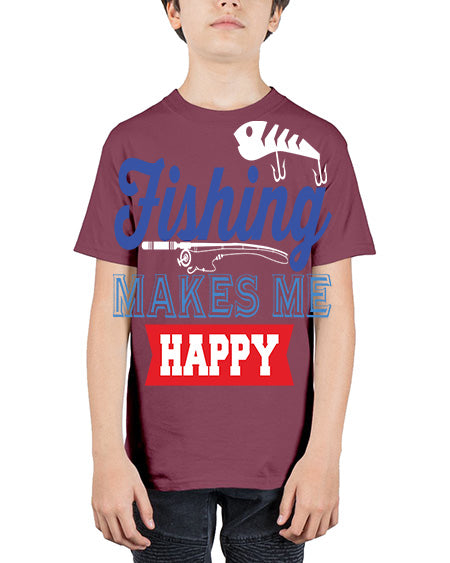 fishing makes me happy png 78# - shark-fish - Youth Tee Unisex