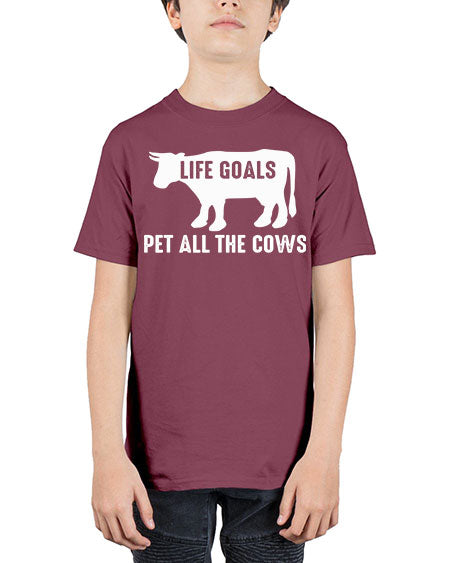 life goals pet all the cows - cow - Youth Tee Unisex