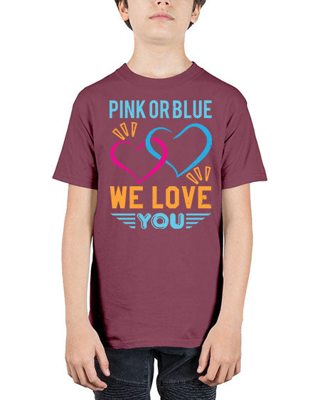 pink or blue we love you Style 190# - baby shower - Youth Tee Unisex