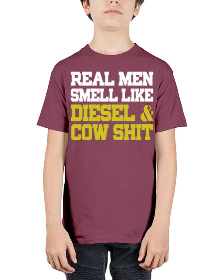 real men smell like diesel and cow poop - cow - Youth Tee Unisex