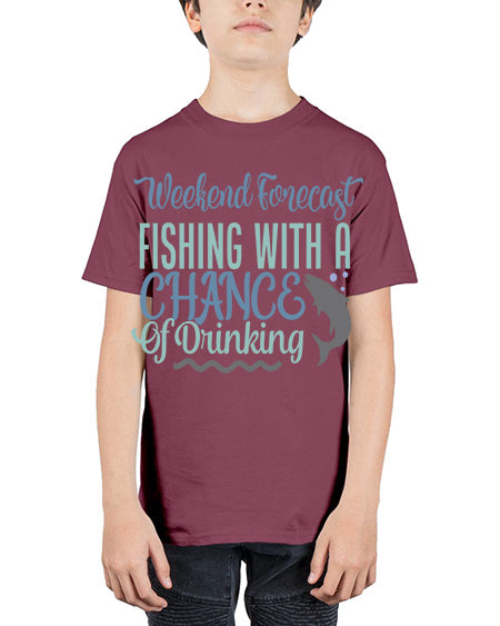 weekend forecast fishing with a chance of drinking 91# - shark-fish - Youth Tee Unisex