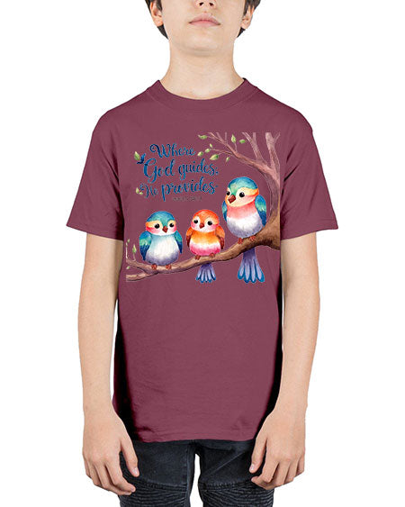 where god guides, he provides 77# - birds - Youth Tee Unisex