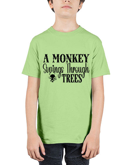 A monkey swings through trees  - monkey - Youth Tee Unisex