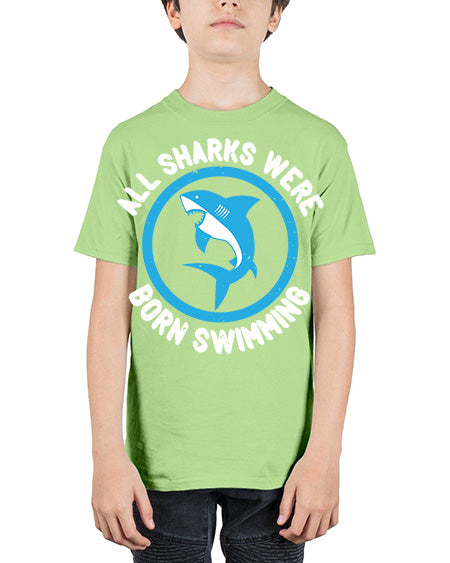 All sharks were born swimming Style 100# - shark-fish - Youth Tee Unisex