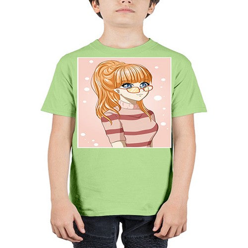 Beautiful and cool girl orange hair with glasses 105# - anime - Youth Tee Unisex