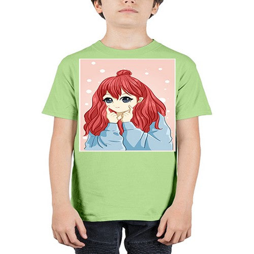 Beautiful and cute girl long red hair with jacket 150# - anime - Youth Tee Unisex