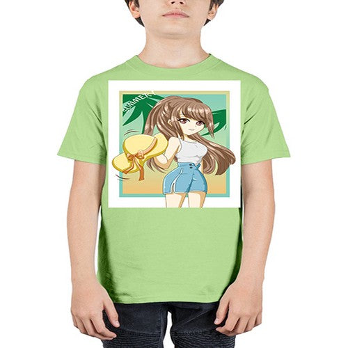 Beautiful and cute girl with hat on the beach in the summer 154# - anime - Youth Tee Unisex