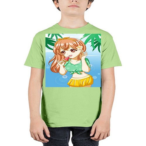 Beautiful and cute girl yellow hair with ice cream in beach in the summer 178# - anime - Youth Tee Unisex