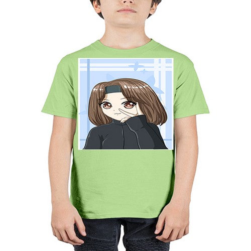 Beautiful and happy girl brown short hair with black jacket 89# - anime - Youth Tee Unisex