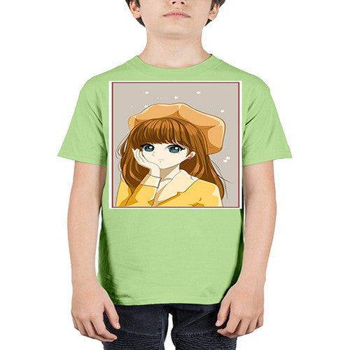 Beautiful and pretty girl brown long hair with yellow hat 128# - anime - Youth Tee Unisex