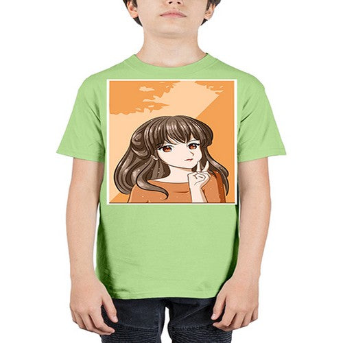 Beautiful and pretty girl long hair with orange background 100# - anime - Youth Tee Unisex