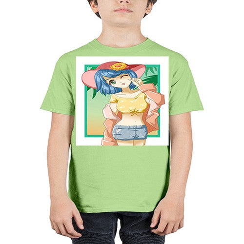 Beautiful and sexy girl on the beach with cute hat in summer 1# - anime - Youth Tee Unisex