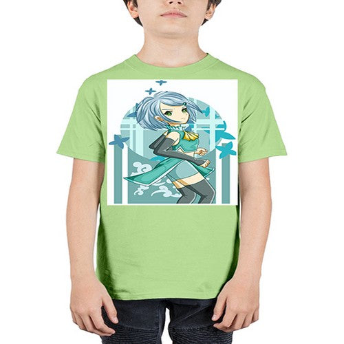 Beautiful girl blue hair with green clothes 161# - anime - Youth Tee Unisex