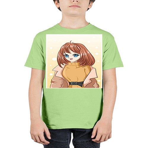 Beautiful girl short hair wearing winter clothes 168# - anime - Youth Tee Unisex