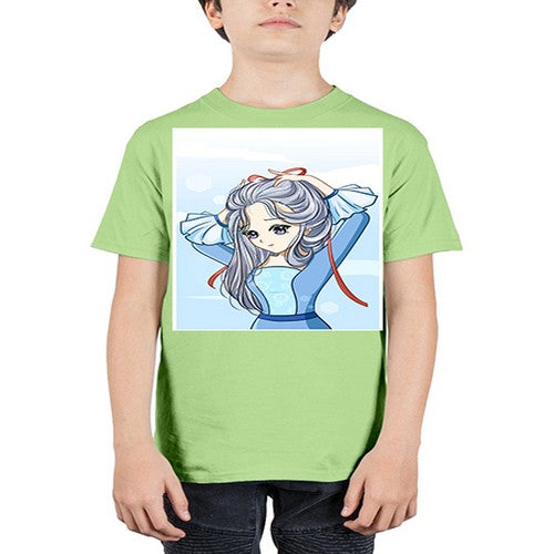 Beautiful princess silver hair with blue dress 120# - anime - Youth Tee Unisex