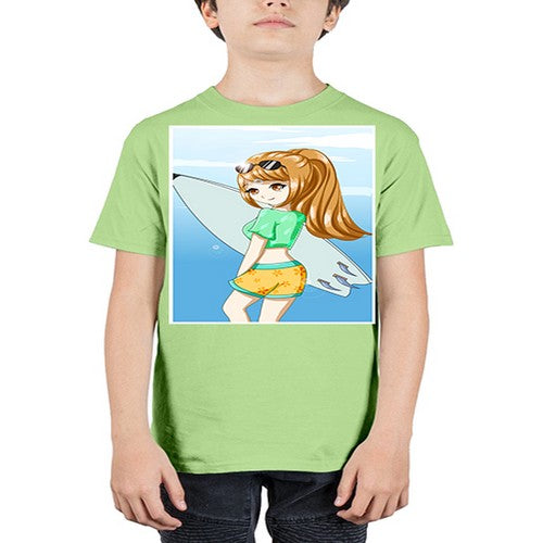 Cool and beautiful girl with surfboard in the summer 172# - anime - Youth Tee Unisex