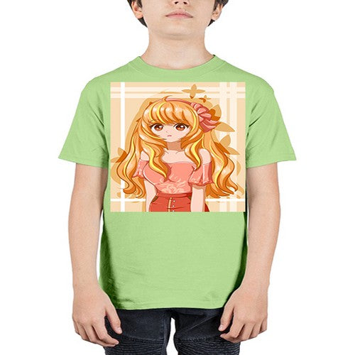 Cute and beautiful girl blonde hair with ribbon 110# - anime - Youth Tee Unisex