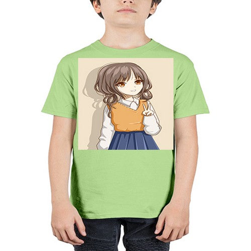 Cute and beautiful girl brown hair wearing uniform 71# - anime - Youth Tee Unisex