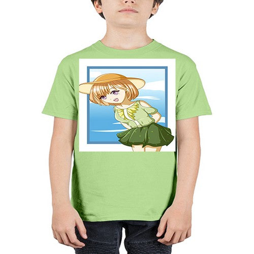 Cute and beautiful girl brown hair with green dress in the summer 159# - anime - Youth Tee Unisex