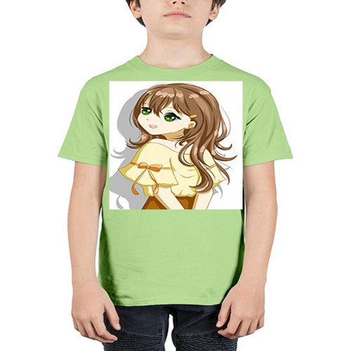 Cute and beautiful girl brown hair with yellow blouse 69# - anime - Youth Tee Unisex