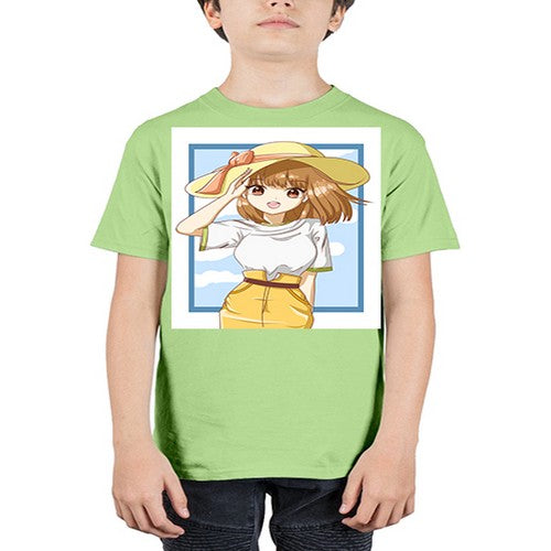 Cute and beautiful girl brown hair with yellow hat in the summer 148# - anime - Youth Tee Unisex