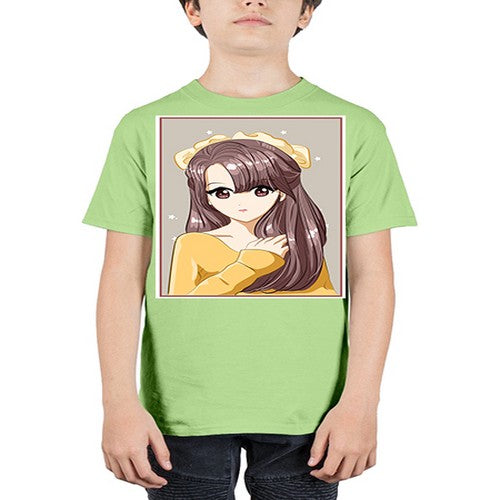 Cute and beautiful girl brown long hair and ribbon 136# - anime - Youth Tee Unisex