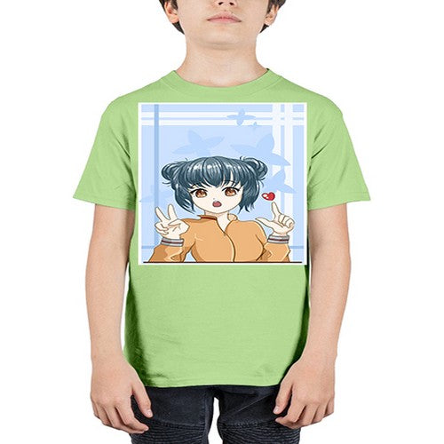 Cute and beautiful girl dark blue hair with love 74# - anime - Youth Tee Unisex
