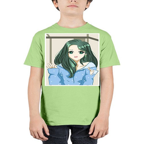 Cute and beautiful girl green long hair 134# - anime - Youth Tee Unisex