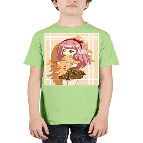Cute and beautiful girl long pink hair with doll 9# - anime - Youth Tee Unisex