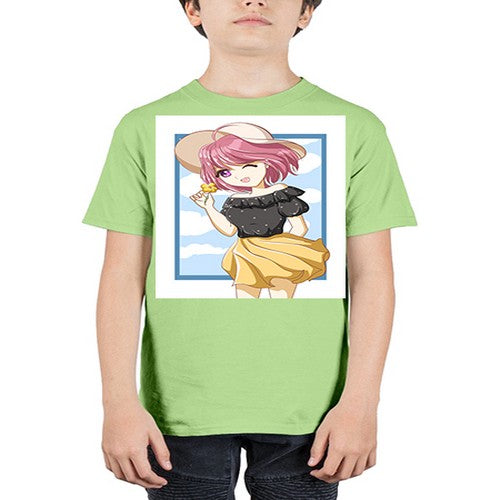 Cute and beautiful girl pink hair with hat in the summer 146# - anime - Youth Tee Unisex